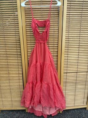Red Tiered Maxi Dress with Ruffled Bodice